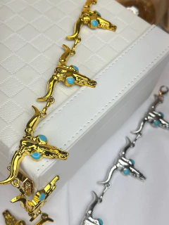 Imagem do Cinto touro aplicação turquesa CINCC01