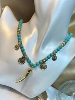 Colar bolinhas e dente de sabre dourado COJ01 - loja online