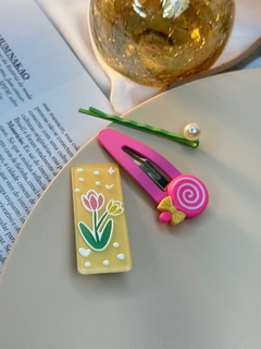 Kit 3 peças quadrado flores pintadas INFJC01 - Ruchelli Bijoux
