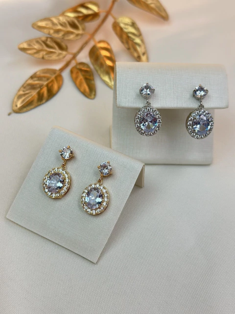 Brinco pendurado oval cristal BRIJU11 - comprar online