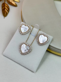 Kit colar e brinco coração madrepérola COSN07 - Ruchelli Bijoux