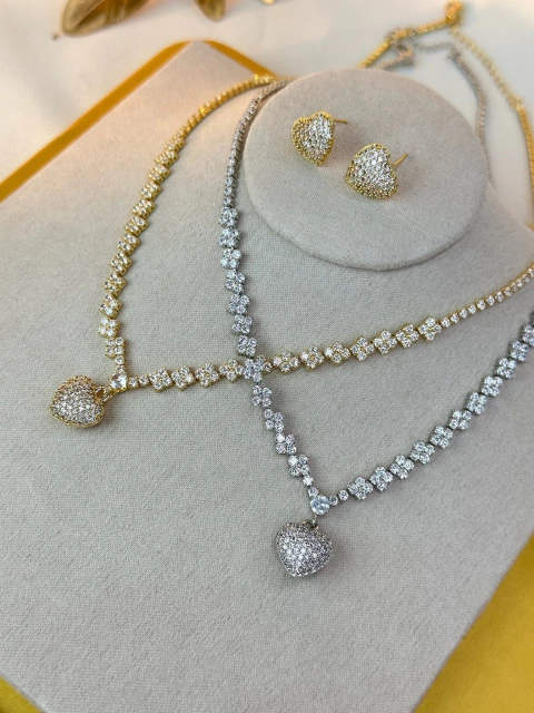 Kit colar/brinco LUXO coração /riviera COSN06 - comprar online