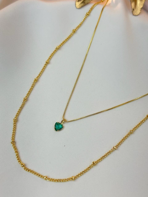 Colar FOLHEADO duplo cristal verde COMU12 - comprar online