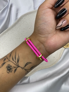 Pulseira pink neon aço regulavel dourado pk133