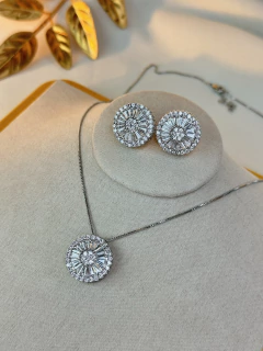 Kit colar/brinco LUXO botão zircônia detalhada COSN06 na internet