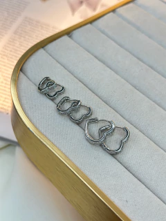 Trio de brinco coração fino click BRIJO01 - Ruchelli Bijoux