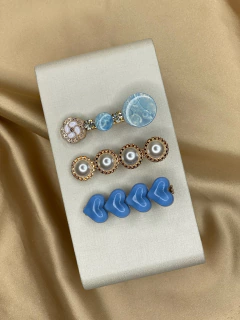 Trio fd20 flor e corações azul