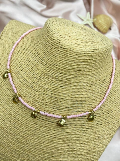Colar rosa miçanga e mini conchas jw49