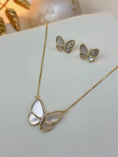Kit colar e brinco borboleta madrepérola strass COCL04 - Ruchelli Bijoux