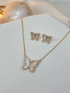 Kit colar e brinco madrepérola/borda COCL04 na internet