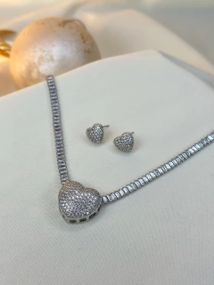Kit colar e brinco coração zircônia/cravejado LUXO COCL04 na internet