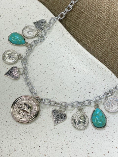 Colar moedas e pedra turquesa COJ01 - Ruchelli Bijoux
