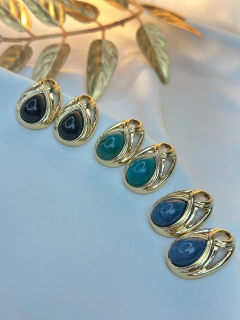 Brinco oval p desenhado pedra BRISN03 na internet