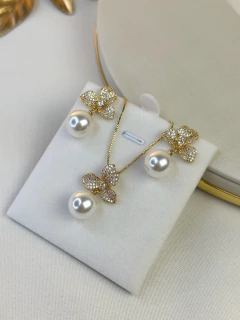 Kit brinco/colar flor pérola BRIJO05 - Ruchelli Bijoux