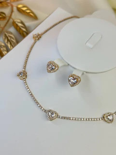Kit brinco/colar rivieira coração BRIJO05 - Ruchelli Bijoux
