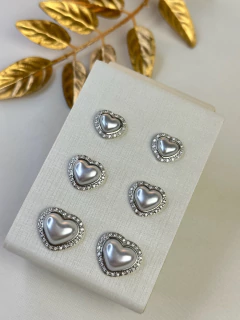 Trio de brinco coração pérola BRIJO05 - Ruchelli Bijoux