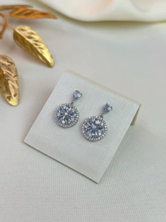 Brinco pendurado botão zircônia BRIJU11 - Ruchelli Bijoux