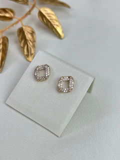 Brinco quadrado organico cravejado BRIMU15 - Ruchelli Bijoux