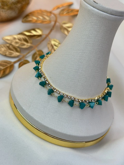 Pulseira FOLHEADO duplo cascalho/riviera turquesa PURN03 - comprar online