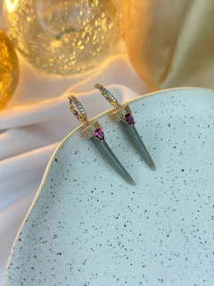 Brinco dente de sabre e pedra BRIPD02 - Ruchelli Bijoux