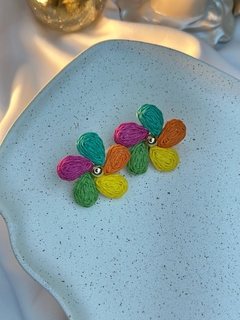 Brinco de palha flor Mari BRIPK01 - Ruchelli Bijoux