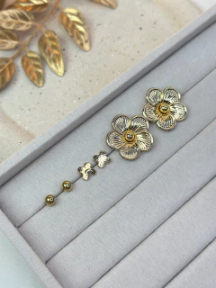 Trio de brinco flor risca BRIJC12 - Ruchelli Bijoux