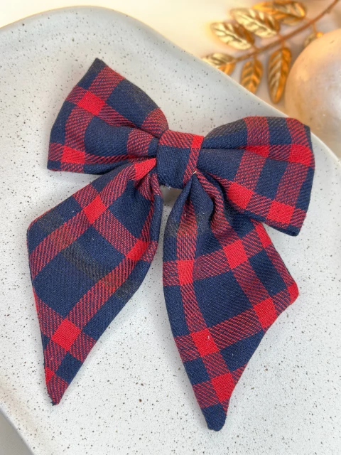 Laço flanela xadrez bico de pato vermelho/marinho LAJD07 - comprar online