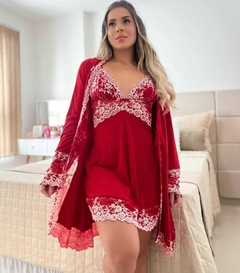 Camisola vermelha com renda branca - Su Saly Lingerie