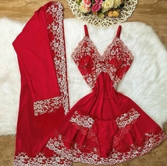 Camisola vermelha com renda champanhe - comprar online
