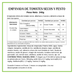 Empanadas de tomates secos, pesto y mozzarella de mani "Tundra" - 4 u - 240 grs - congelado - Los Teros Eco Huerta