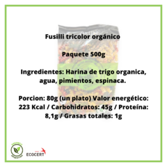 Pasta fusilli tricolor organico - 500 grs - comprar online