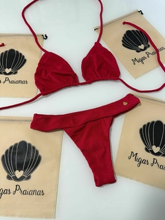 Biquíni cortininha móvel vermelho canelado - comprar online