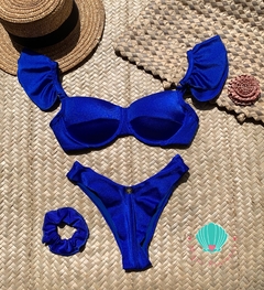 Biquíni meia taça com babados azul royal glow - comprar online