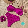 Biquíni meia taça com correntes e hotpants fúcsia glow