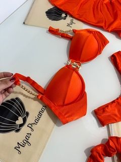 Biquíni meia taça com âncora laranja glow - Migas Praianas