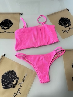 Biquíni top faixa rosa canelado - comprar online