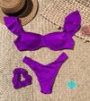 Biquíni meia taça com babados roxo glow