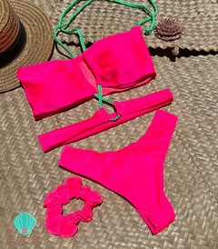 BIQUÍNI IBIZA ROSA NEON GLOW COM TRANÇA VERDE
