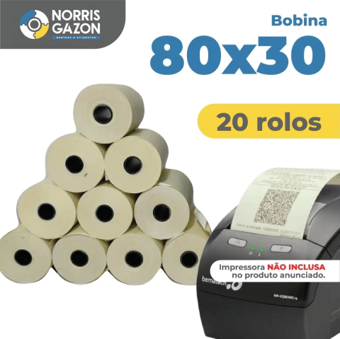 BOBINA TÉRMICA 80X30 CAIXA COM 20 ROLOS