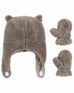 Kit carters gorro e luvas sherpa marrom