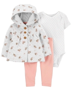 Trio Carters com casaco metalasse flores
