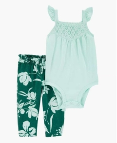 Conjunto carters 2 calça e body regata floral verde