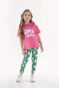 Conjunto blusa rosa com legging floral Up Baby