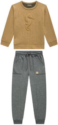 Conjunto blusão em malhão quadrile e calça em moletinho Onda Marinha