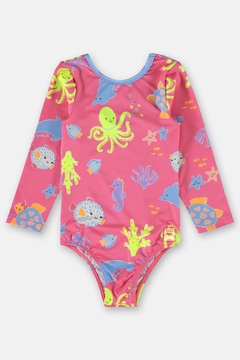 Maio Up Baby em malha UV 50 rosa fundo do mar