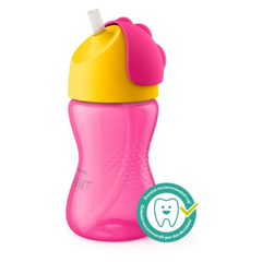 Copo com canudo Dino rosa e amarelo- 300 mL- Philips Avent