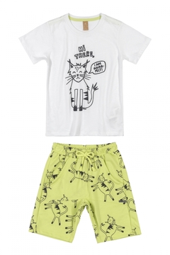 Conjunto Camiseta Algodão e Bermuda Moletom Branco especial Gato- Up Baby - comprar online