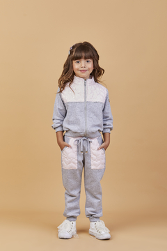 Conjunto Gabriela Aquarela comfy calça e jaqueta em moletinho com metalasse rosa e mescla - comprar online