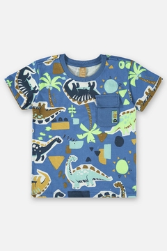 Camiseta manga curta Up Baby azul dino