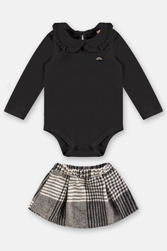 Conjunto Up Baby body suedine saia em tecido preto